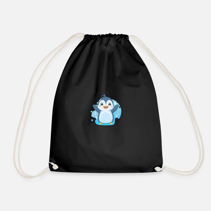 Cute Penguin - Drawstring Bag - black