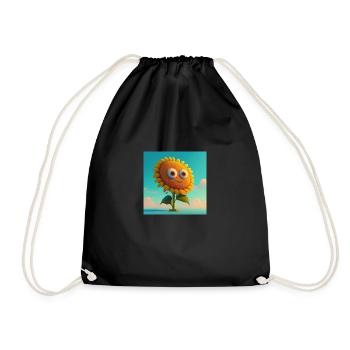 A sunflower with a cute character - Drawstring Bag - black - Front