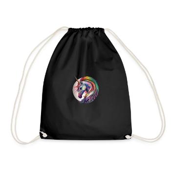 Regenbogen Einhorn - Turnbeutel - Schwarz - Vorne