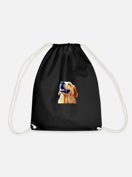 origami of a happy golden retriever dog - Drawstring Bag - black