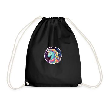Ein regenbogenfarbenes Einhorn mit Glitzer und Sternen - Turnbeutel - Schwarz - Vorne
