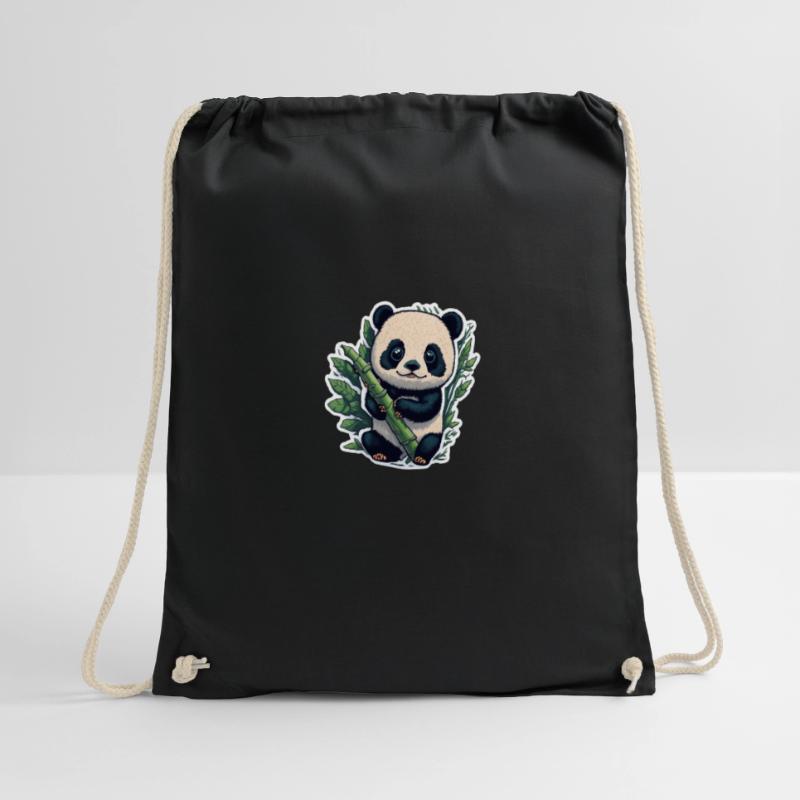 Cute Panda with Bamboo Drawstring Bag