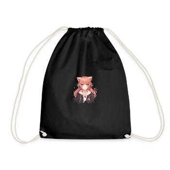 Cute Fox Cat Girl #4 - Drawstring Bag - black - Front