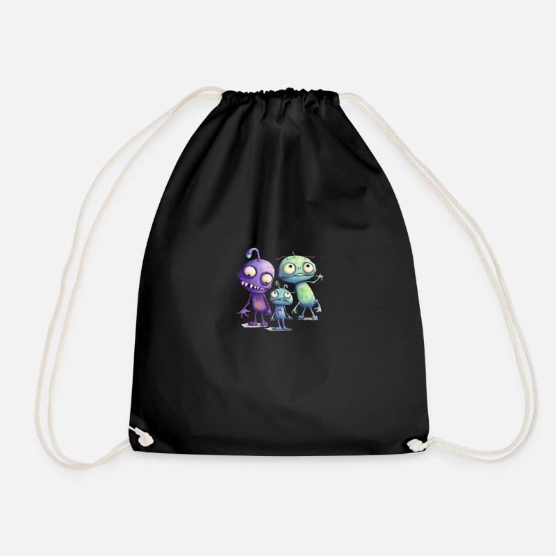 Three Colorful Cartoon Aliens - Drawstring Bag - black