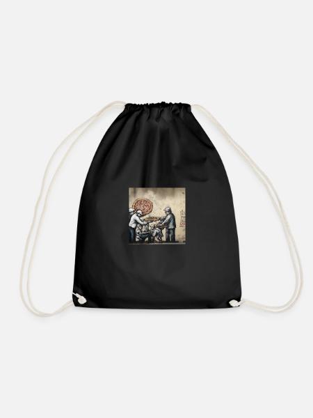 Pizza Graffiti Banksy - Urban Art T-Shirt Design - Drawstring Bag - black