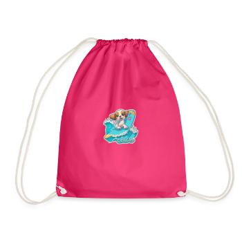 Chiot sur une planche de surf avec des vagues, « Surf pup » - Sac de sport léger - fuchsia - Devant