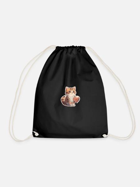 Süsse Katze mit Herz - Turnbeutel - Schwarz