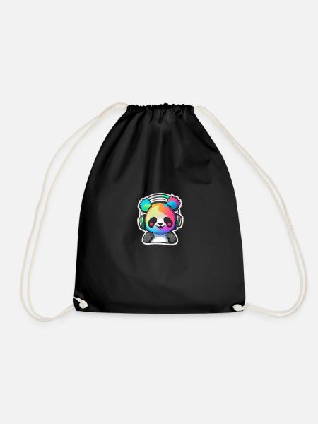 Happy Panda - Drawstring Bag - black