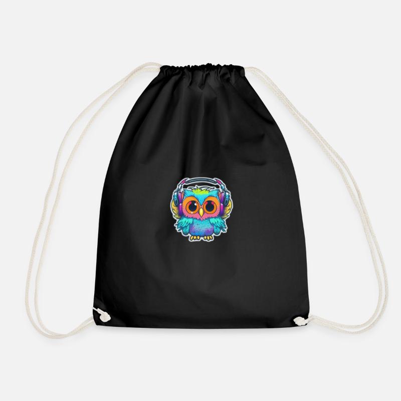 Happy Owl - Drawstring Bag - black