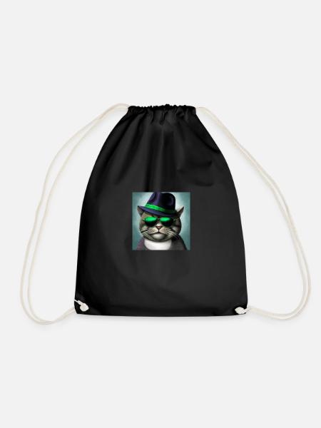 Gangster cat - Drawstring Bag - black