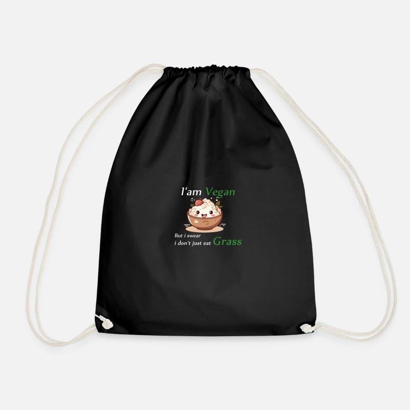 I'am Vegan but i swear i don't just eat Grass! - Drawstring Bag - black