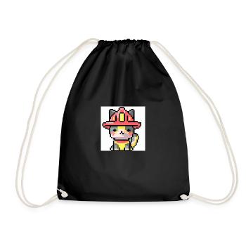 Cat Firefighter, Uniform, Pixel Art - Drawstring Bag - black - Front
