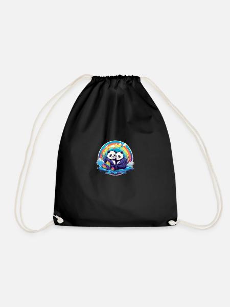 LGBTQIA+ Rainbow Panda - Drawstring Bag - black