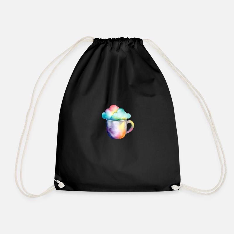 Regenbogenkaffee mit Wolke - Turnbeutel - Schwarz