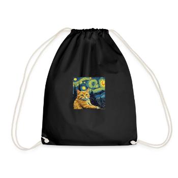 Red Cat in Van Gogh's Starry Night - Drawstring Bag - black - Front