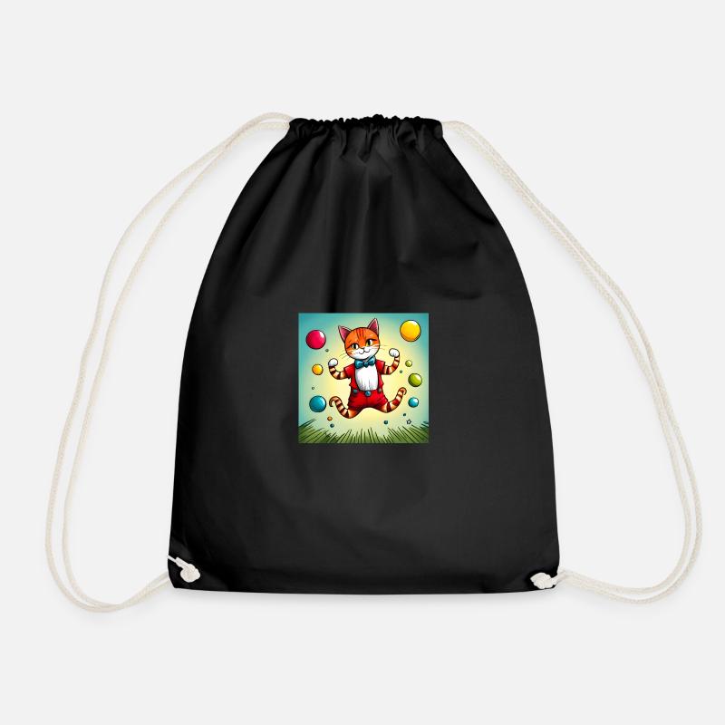 Cute Adorable Cat Having Fun Juggling - Drawstring Bag - black
