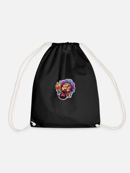 Crazy Sticker Motif - Drawstring Bag - black