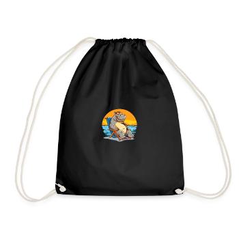 Hippopotamus sunbathing in a deck chair - Drawstring Bag - black - Front