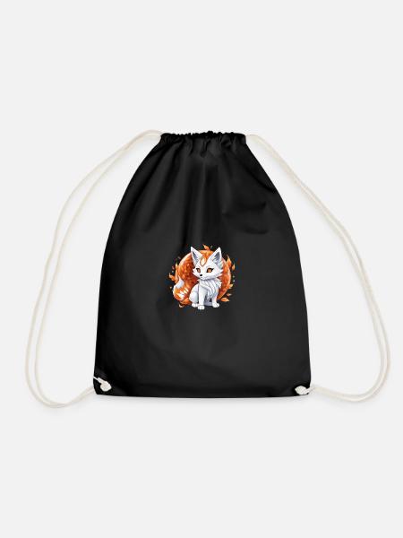 Kawaii Kitsune - Drawstring Bag - black