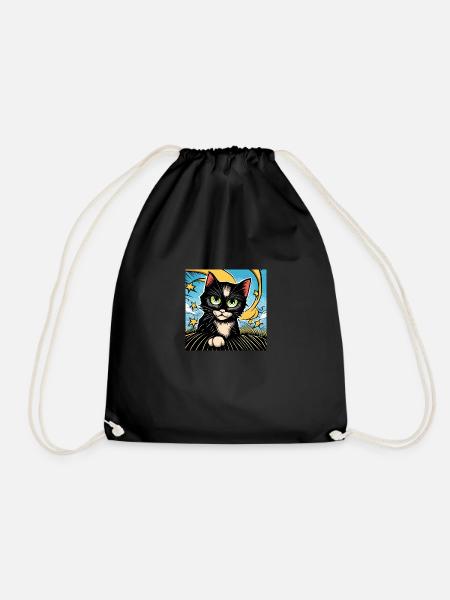 Cute Black Cat - Drawstring Bag - black