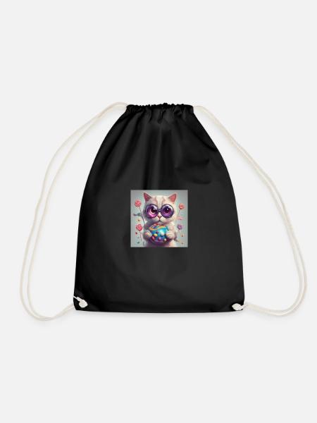 Cat Cat Cat - Drawstring Bag - black