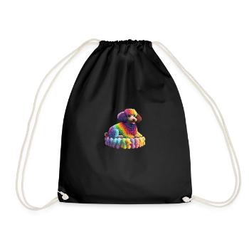 Regenbogen Pudel - Turnbeutel - Schwarz - Vorne