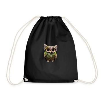 Wooden Owl - Drawstring Bag - black - Front