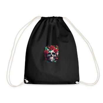 Schädel mit Rosen im Gothic Design - Turnbeutel - Schwarz - Vorne