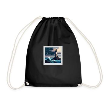 Lighthouse with seagull in stormy sea in pixel art - Drawstring Bag - black - Front