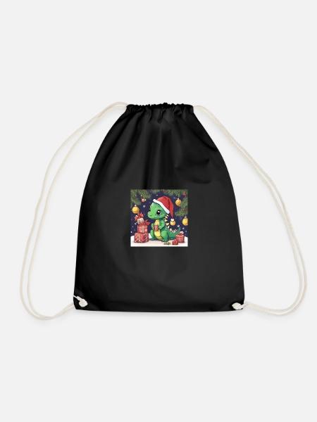 Green Christmas Dragon - Drawstring Bag - black