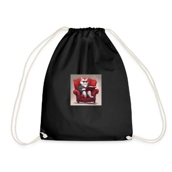 Red white cat in armchair with coat - Drawstring Bag - black - Front