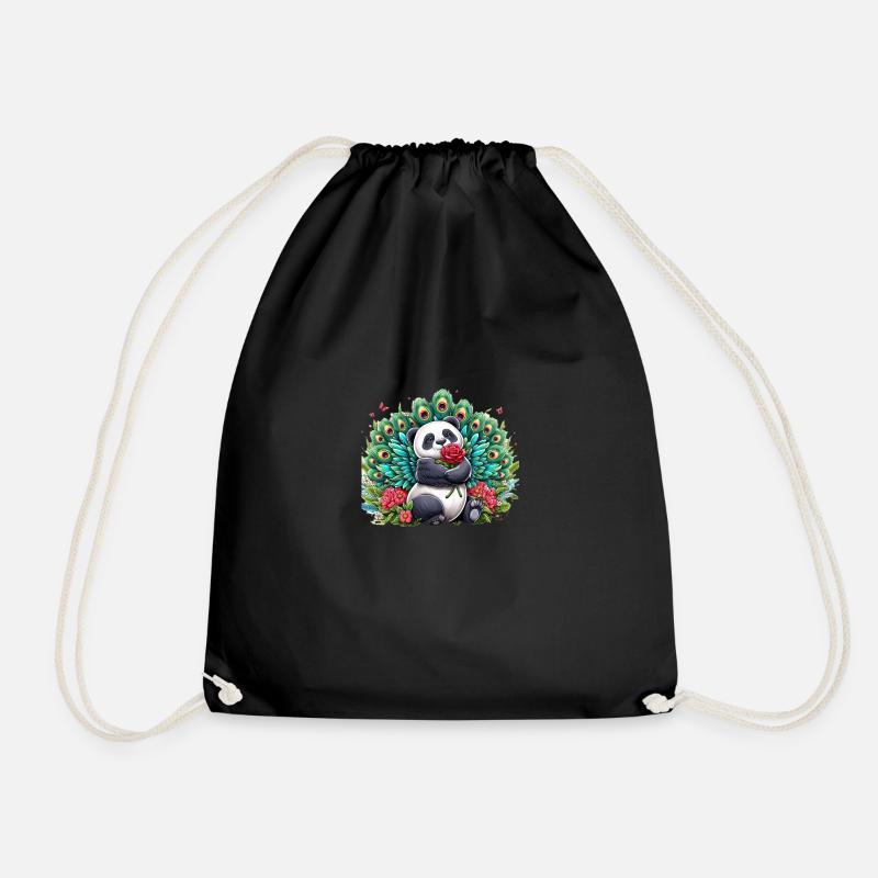 Peacock Hugging Panda - Turnbeutel - Schwarz