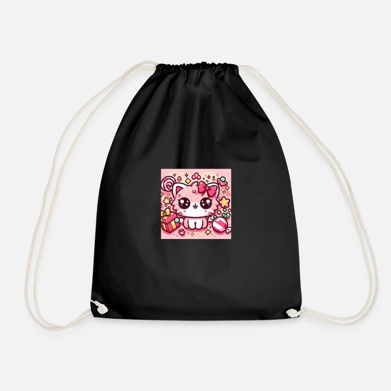 Kawaii Candy Christmas Katte - Drawstring Bag - black
