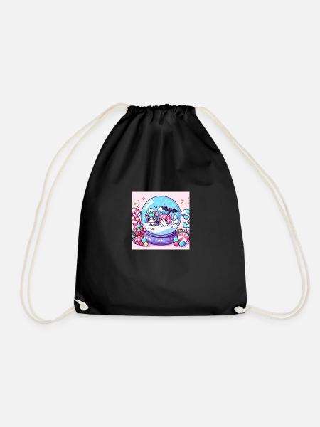 Kawaii Christmas Candy snowglobe - Drawstring Bag - black