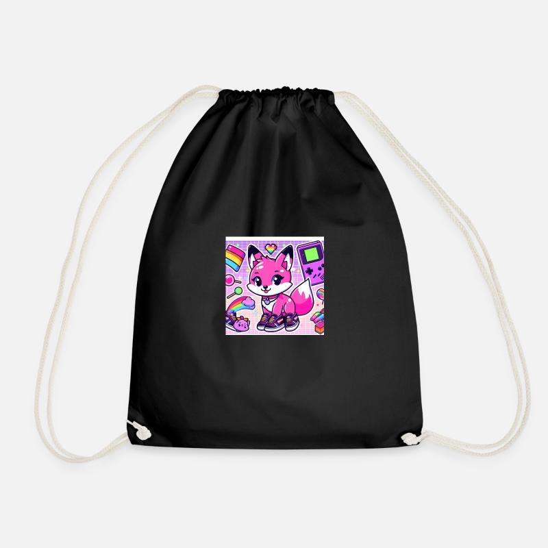 Kawaii Retro Gaming Fox - Sac de sport léger - noir