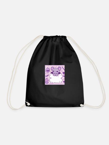 Kawaii pastel goth mouse - Drawstring Bag - black