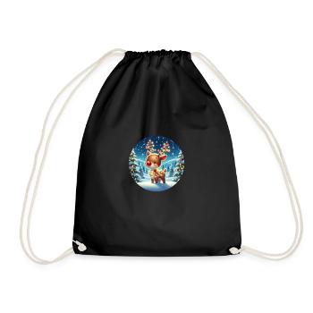 Weihnachtsrentiere, die sich in der Weihnachtsbeleuchtung verfangen - Turnbeutel - Schwarz - Vorne