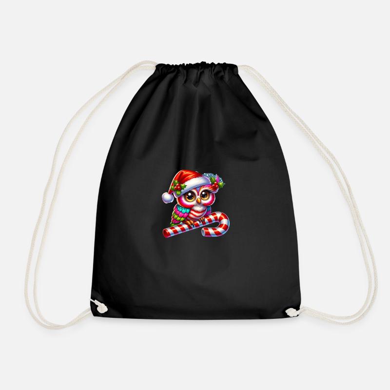 Christmas Owl - Drawstring Bag - black