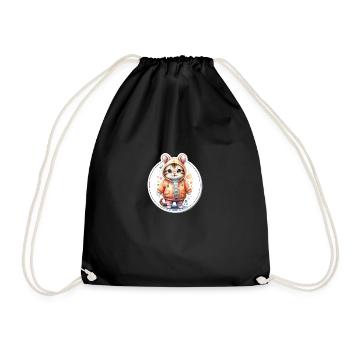 Cute kitten in coat - Drawstring Bag - black - Front
