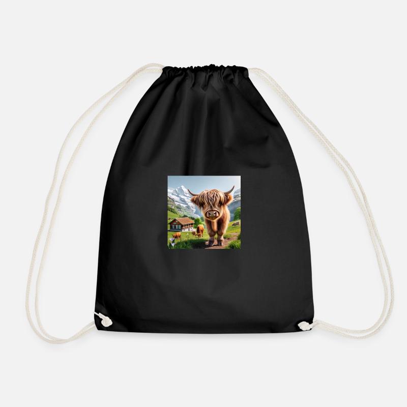 A cute Highland cow standing with others - Turnbeutel - Schwarz