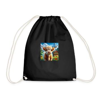 Highland cow with majestic horns - Drawstring Bag - black - Front