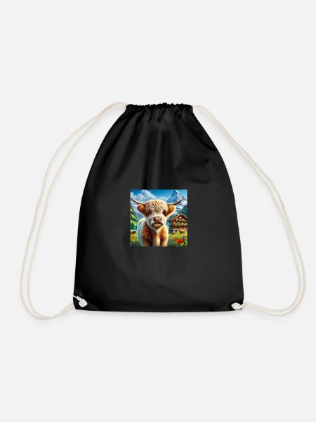 Highland cow with majestic horns - Drawstring Bag - black