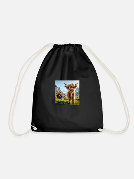 Sweet and fluffy Highland cow - Drawstring Bag - black