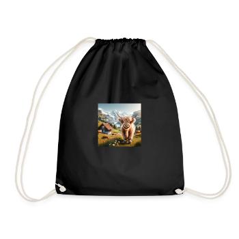 Vache Highland mignonne, douce et moelleuse - Sac de sport léger - noir - Devant