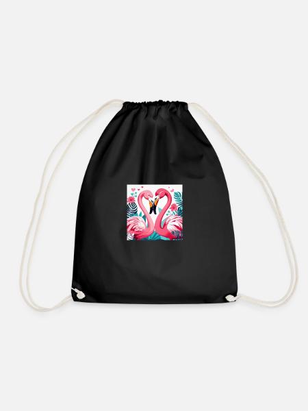 Pink flamingos in love. - Drawstring Bag - black