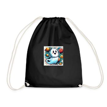 Cheerful Ghost in Cosmic Adventure Illustration - Drawstring Bag - black - Front