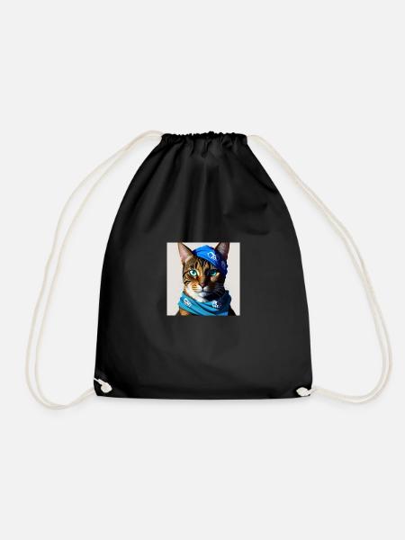 Pirate Cat - Drawstring Bag - black