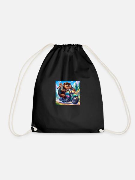 Teddy bear on a motorcycle - Drawstring Bag - black