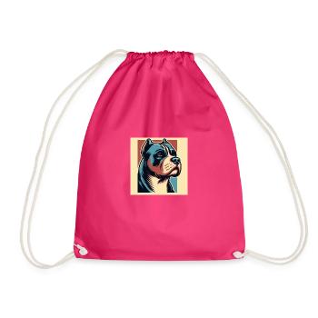 Powerful Pitbull Portrait in Risograph Vector - Drawstring Bag - fuchsia - Front