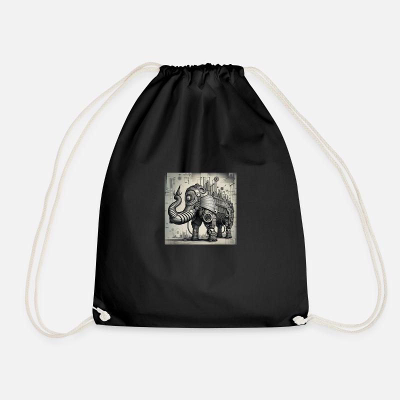 Cyberpunk Steampunk Cyborg-Stil Elefant - Turnbeutel - Schwarz